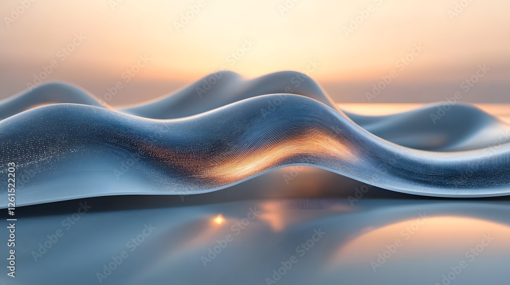 Poster minimalist 3d curved elements creating a wave of light on a clean surface background