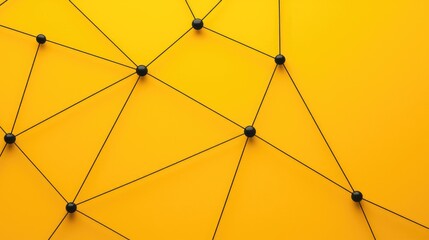 Abstract network connection concept. Black spheres connected by thin lines on yellow background.