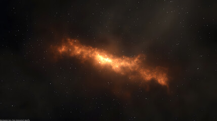 A vibrant orange nebula shines brightly against a dark, star-studded backdrop.  The cosmic cloud stretches across the image, creating a stunning celestial scene.