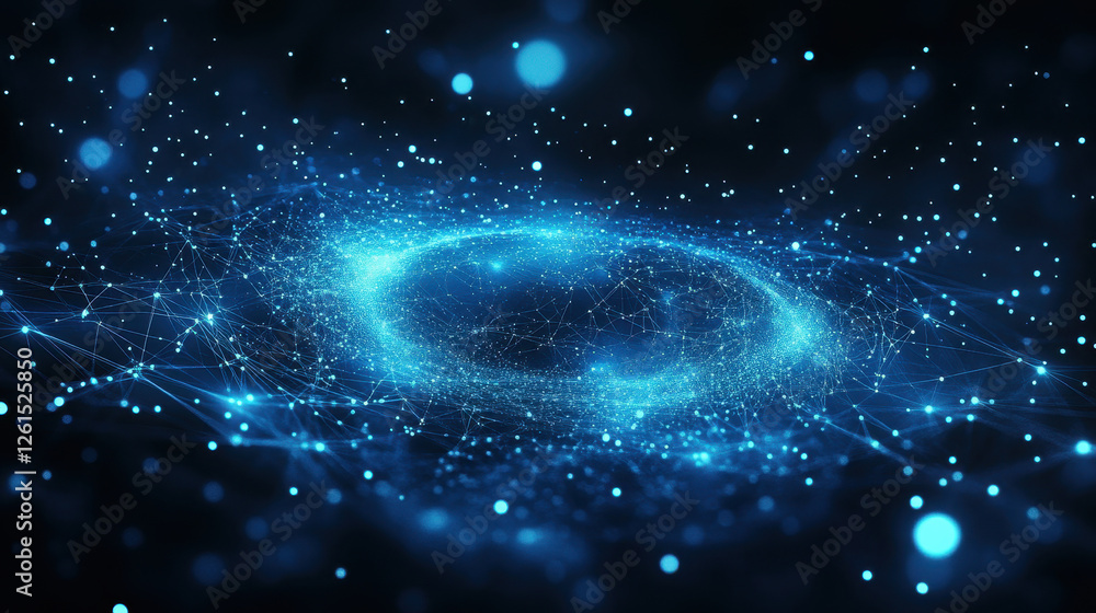 Poster abstract digital background with glowing blue particles and network connections on a dark background