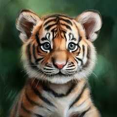 Fototapeta premium Tigerbaby, grüner Hintergrund