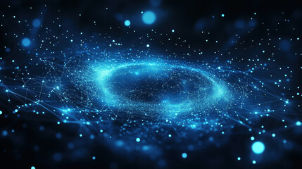 Obraz premium Abstract digital background with glowing blue particles and network connections on a dark background