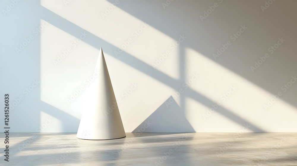 Poster white vase on table with minimalist design and tapered cone shape in a bright and clean setting