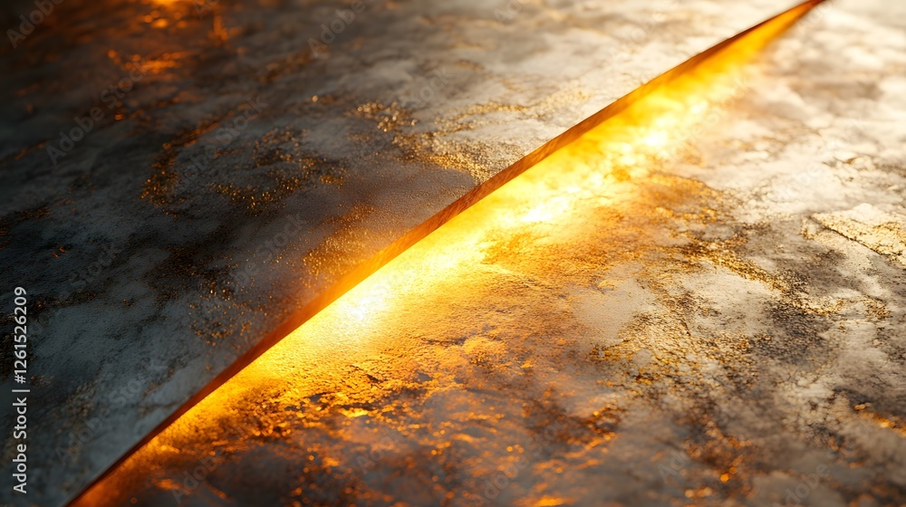 Poster knife on a table with fire and minimalist 3d angular shapes casting shadows on a textured surface
