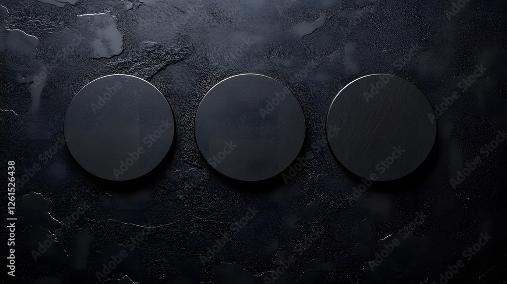 Aufkleber three symmetrical circular mirrors on a black surface with minimalist design elements