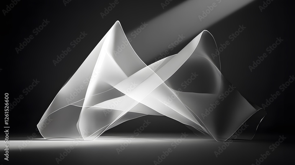 Aufkleber white abstract design with layered transparent shapes on a black background in minimalist style