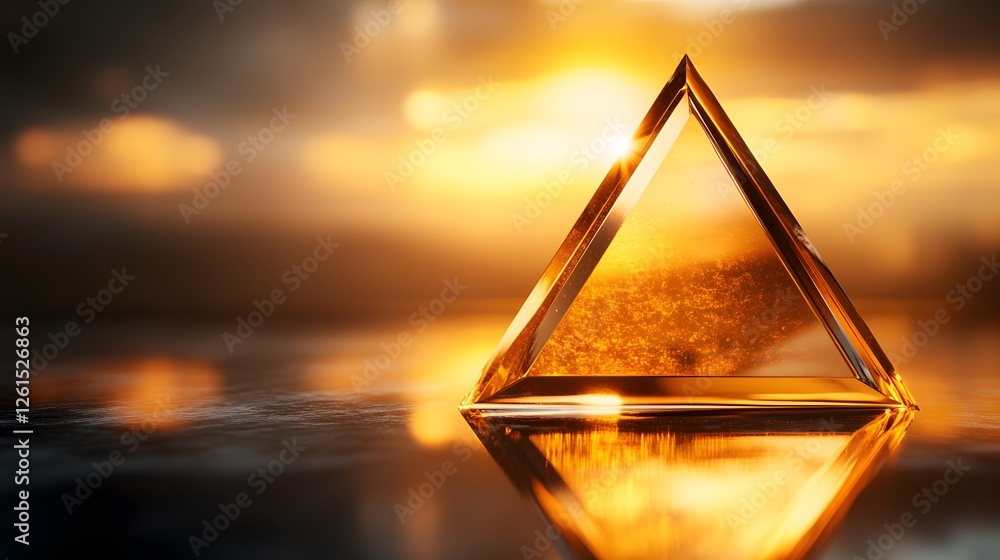 Poster triangle shaped prism object floating on calm water surface in a minimalist setting