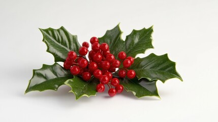 Festive Holly Sprig with Bright Red Berries