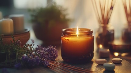 Serene Candlelight: A Relaxing Atmosphere with Lavender and Incense