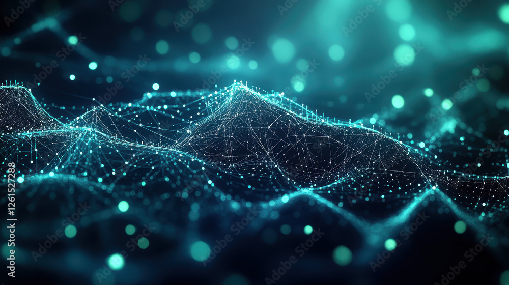 Aufkleber abstract background with dark blue glowing digital connections, a network of dots and lines in space