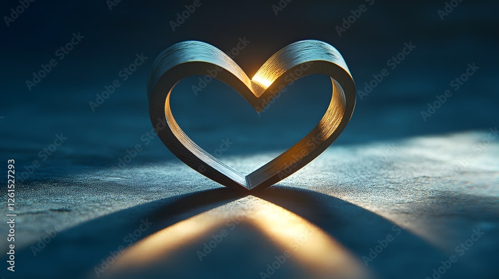 Poster heart shaped object on a table in a minimalist 3d design with a simplistic style and soft shadows