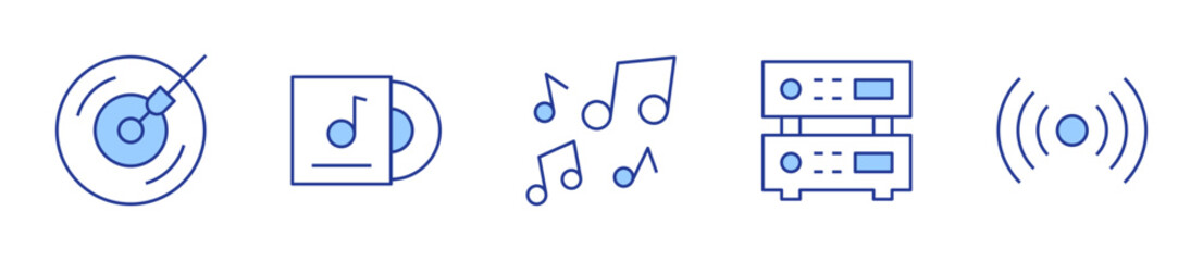 dj music, music, amplifier, album, broadcast. Music Icon vector illustration. Line Duotone style. Editable stroke