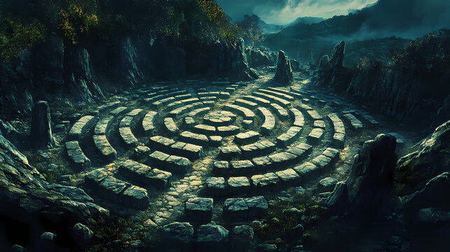 Der bester und einfachster weg aus einem labyrinth. Runestone Labyrinths. Illustration