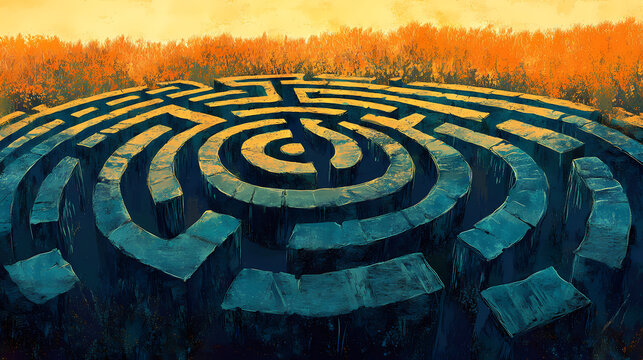 Der bester und einfachster weg aus einem labyrinth. Runestone Labyrinths. Illustration