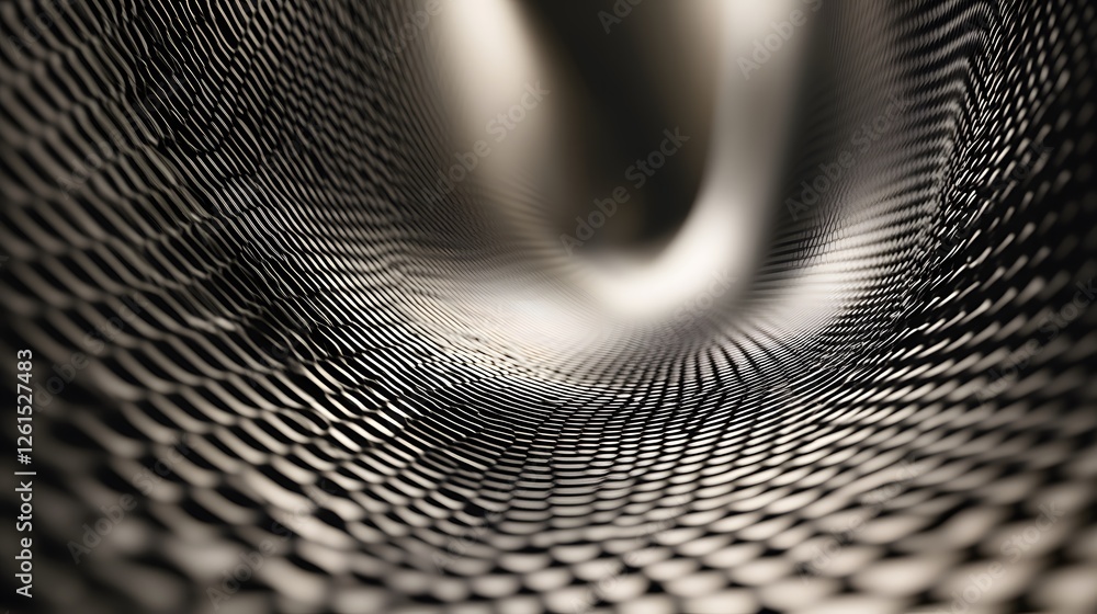 Poster black and white minimalist 3d image of a spirally pattern with connected lines and geometric design