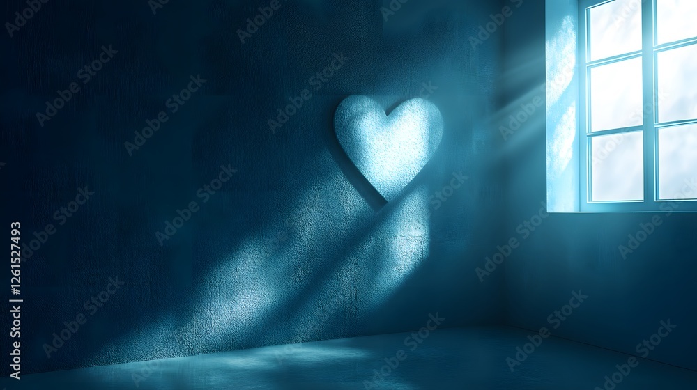Poster minimalist 3d heart shape casting a heart shaped shadow on a simple surface