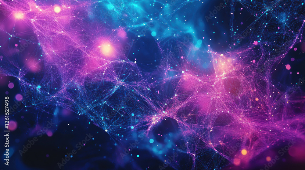 Poster abstract digital background with glowing connections and neural networks in blue