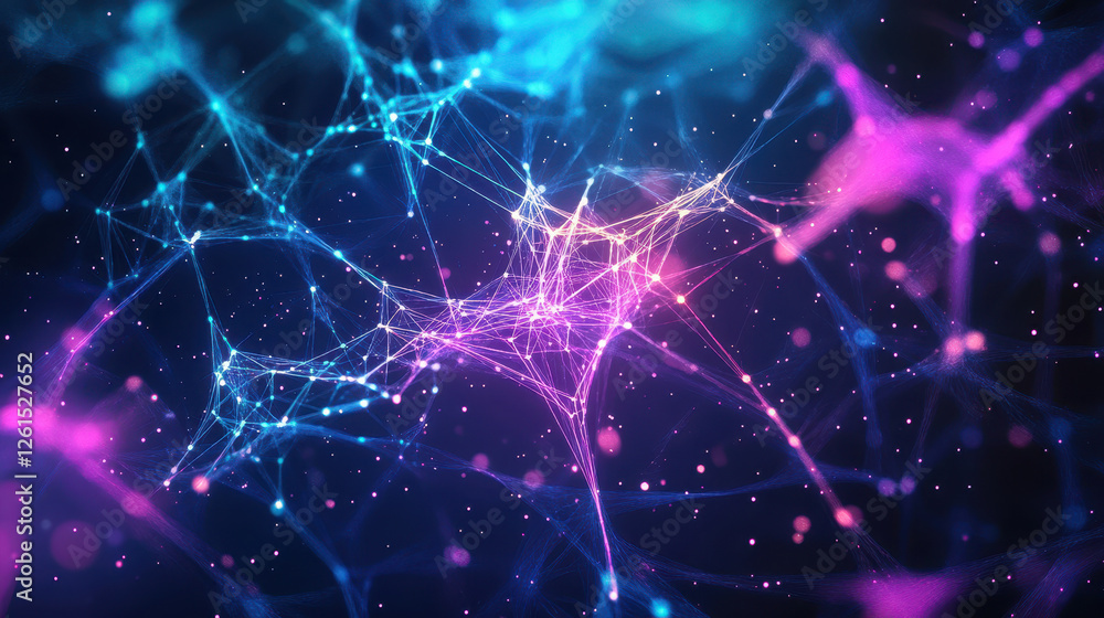 Poster abstract digital background with glowing connections and neural networks in blue