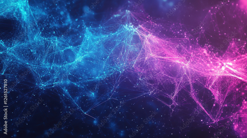 Poster abstract digital background with glowing connections and neural networks in blue