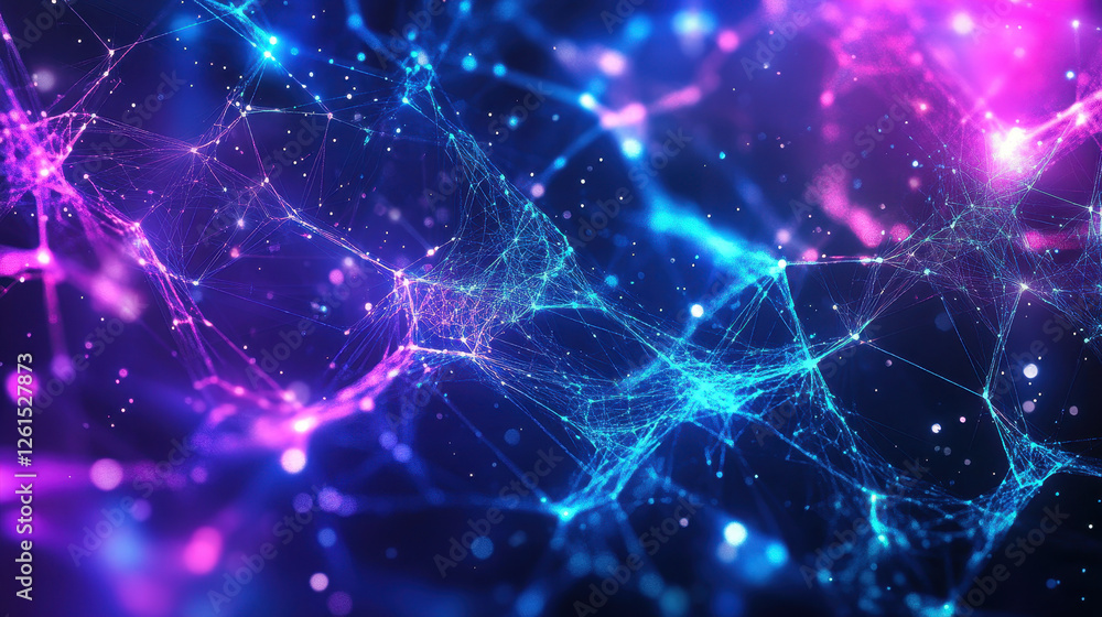 Poster abstract digital background with glowing connections and neural networks in blue