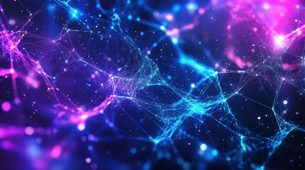 Abstract digital background with glowing connections and neural networks in blue