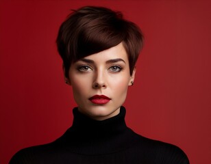 Hübsche junge Frau, roter Hintergrund