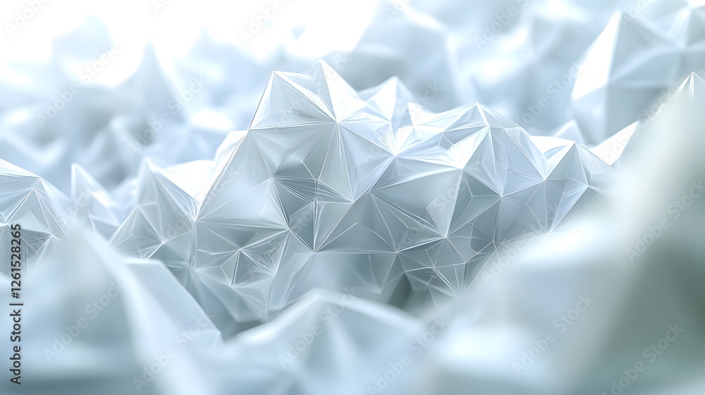 Poster minimalist 3d geometric forms floating in white background with multiple white triangles and shapes