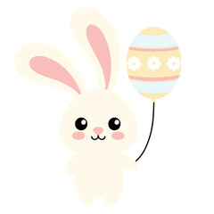 Cute cartoon bunny holding an Easter egg balloon in pastel colors celebrating Easter