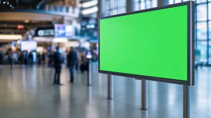Large Green Screen Display in Modern Airport Terminal