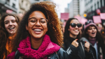Joyful Women at a Protest, Celebrating Equality and Sisterhood