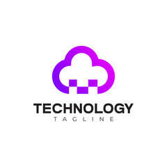 Gradient Purple Cloud Technology Logo - Digital Pixel Vector Design