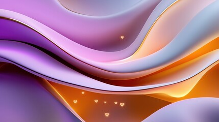 Fototapeta premium Abstract Waves of Purple Orange and Gold with Hearts