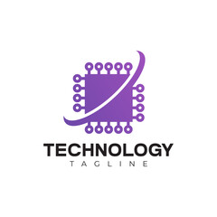 Modern Technology Logo - Purple Microchip Design and Digital Circuit Concept Vector Design
