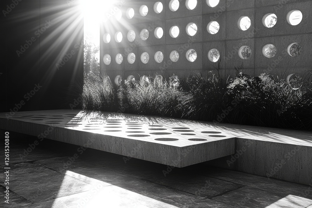 Poster shadows of the future: captivating rooftop structure casting harsh shadows in urban setting