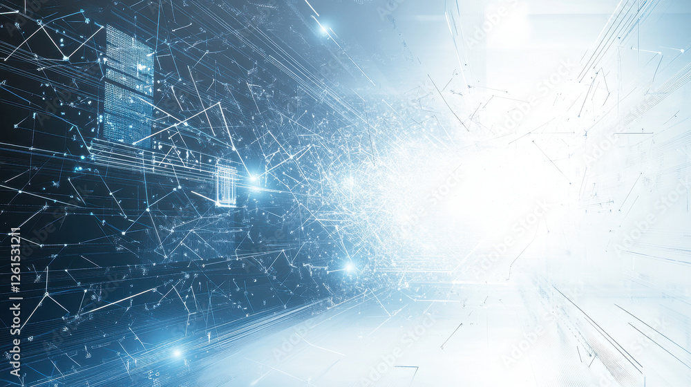 Poster abstract technology background with blue and white colors, digital network connection vector illustr