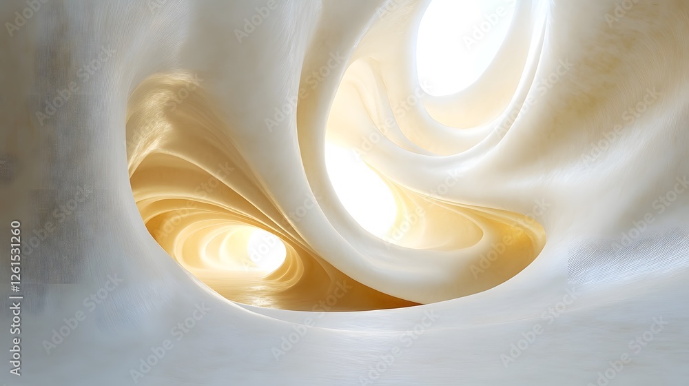 Poster white and yellow swirl with intricate flat shaded 3d dimensionality in abstract design