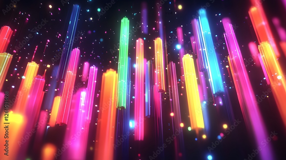 Poster colorful lights and interactive voxel maps displayed on a computer screen for digital art and design