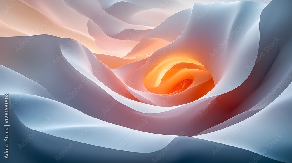 Poster close up of a white rose with a red center set against a vibrant gradient background with 3d effect