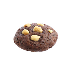 One tasty chocolate cookie with hazelnuts isolated on white