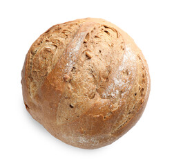 One freshly baked bread isolated on white, top view