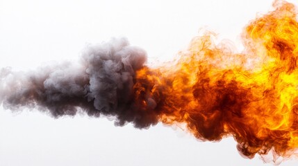 Bright Orange And Yellow Flames Merging And Breaking Against White Background