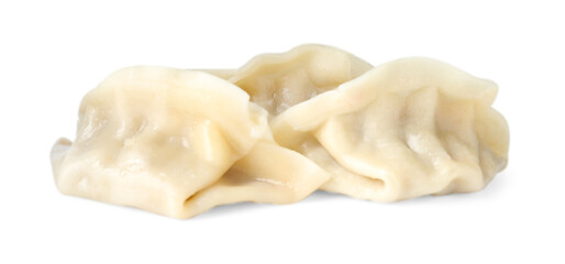 Tasty boiled gyoza (dumplings) isolated on white