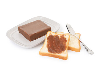 Tasty sandwiches with chocolate butter isolated on white