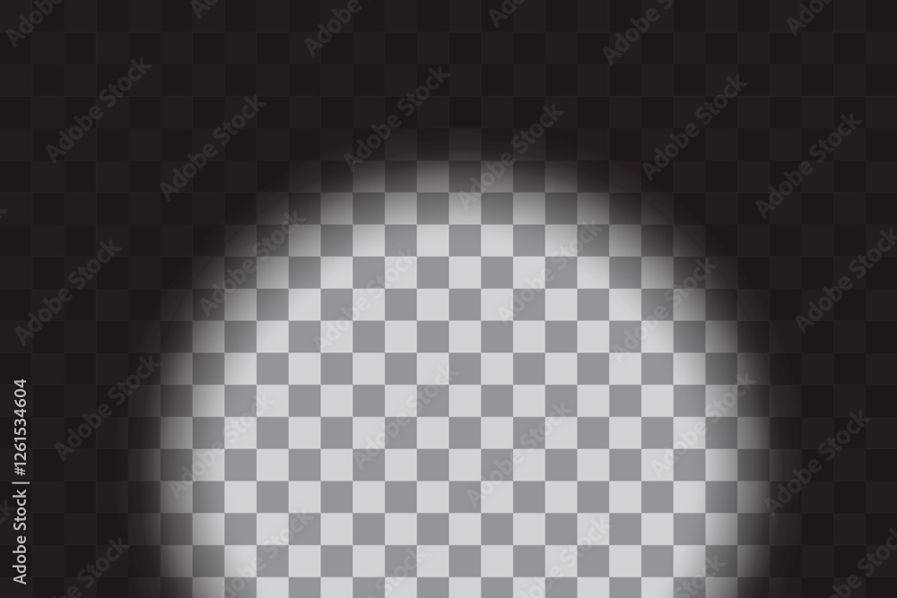 Poster Glowing gradient shape. Transparent circle highlight. Checkered background effect. Vector light element.