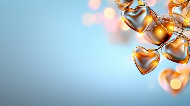 Golden Heart Shaped Lights String Festive Design