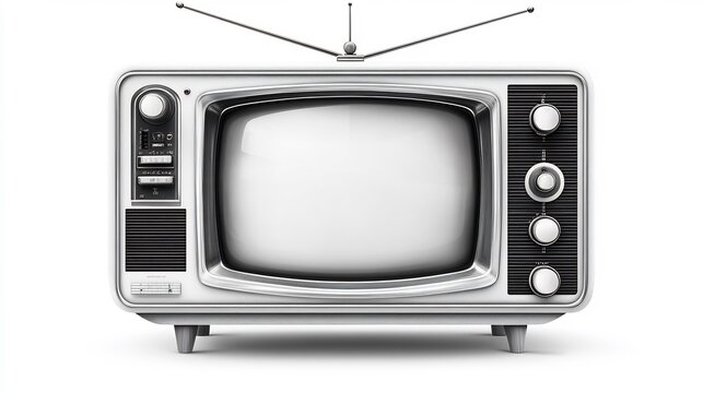 Creative vector illustration of a retro black and white television with antennas isolated on a white background ideal for nostalgic media