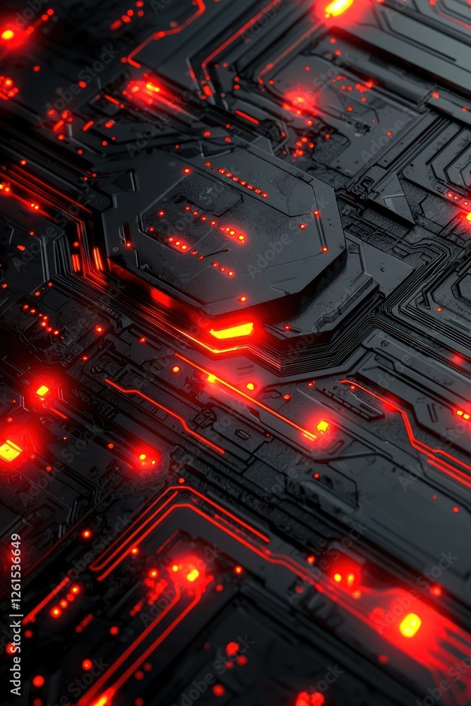 Wall mural luxurious black and red abstract tech background, ideal for high-end technology and design projects.