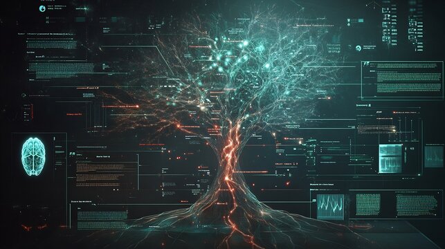 AI decision tree transparency concept with interactive digital explanations