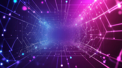 Fototapeta premium Abstract background with polygonal network lines and dots on a gradient color background of purple