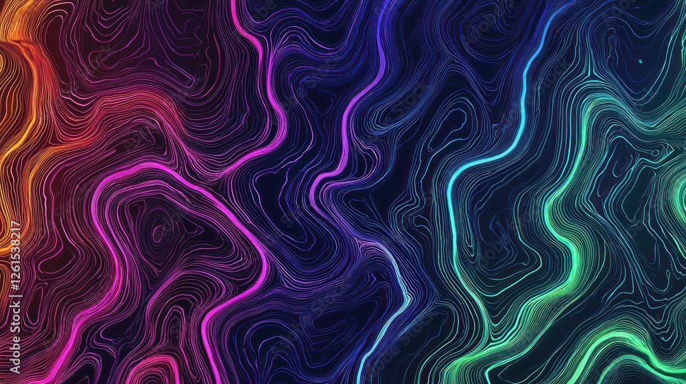 Poster abstract neon waveform pattern: vibrant hues and dynamic curves